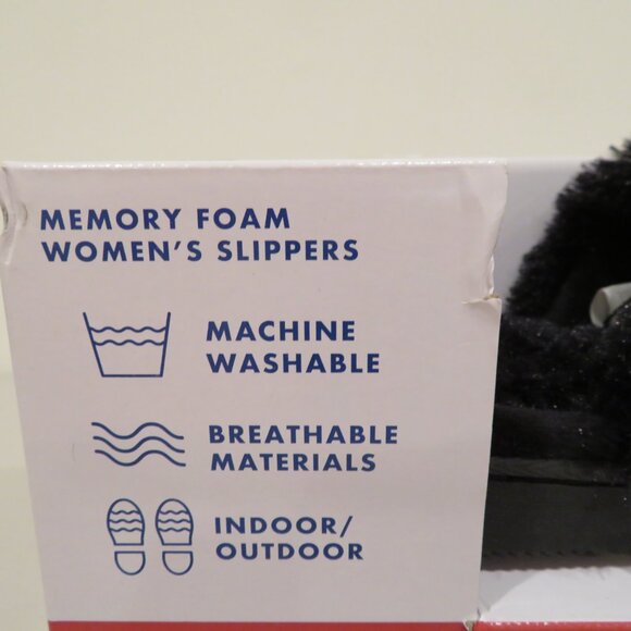 Women Small Black Slip-on Slippers Cozy Mountain Memory Foam Rubber Sole New - Picture 14 of 16